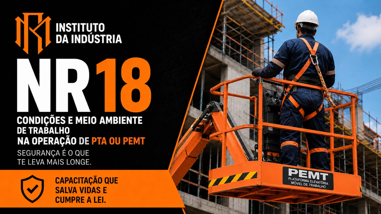 Capa do curso NR 18 - Condições e Meio Ambiente de Trabalho na Indústria com PTA ou PEMT